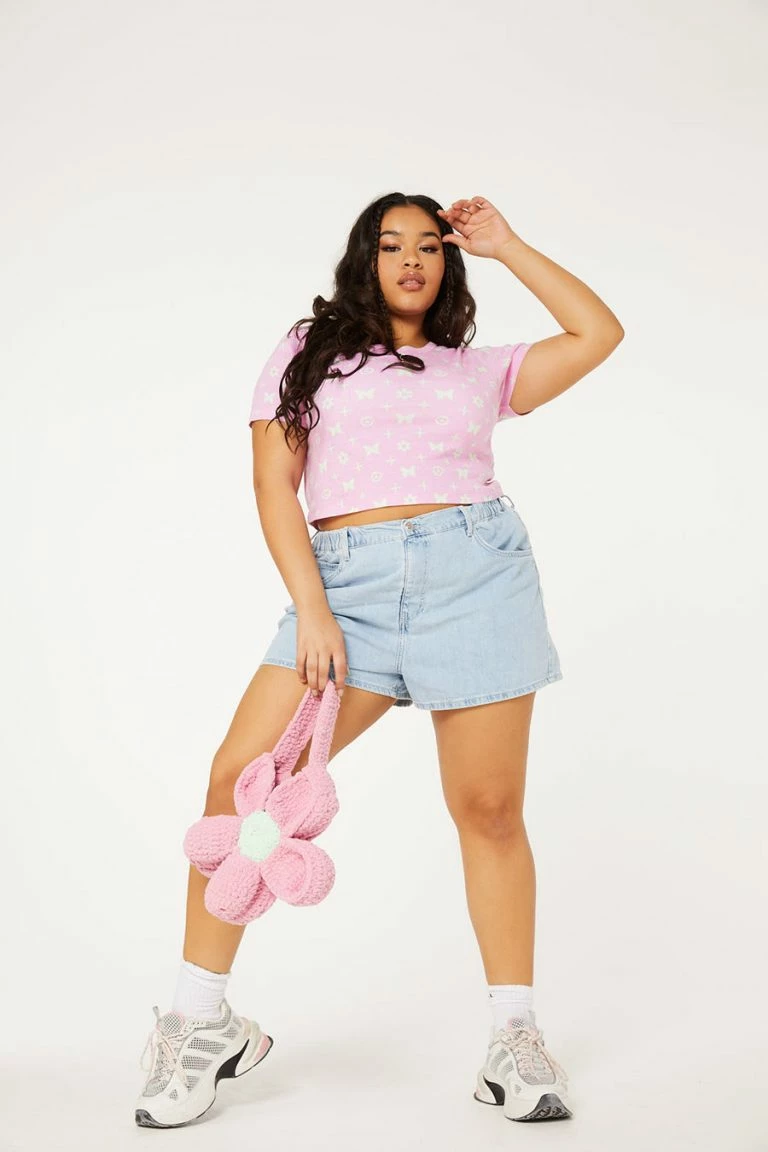 New Girl Order New Girl Order Tops BUTTERFLY MONOGRAM CROP LACE TEE CURVE