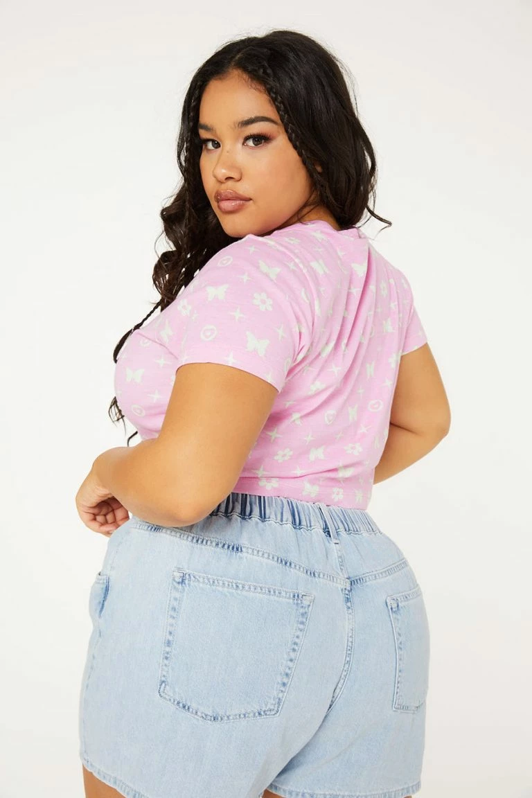 New Girl Order New Girl Order Tops BUTTERFLY MONOGRAM CROP LACE TEE CURVE