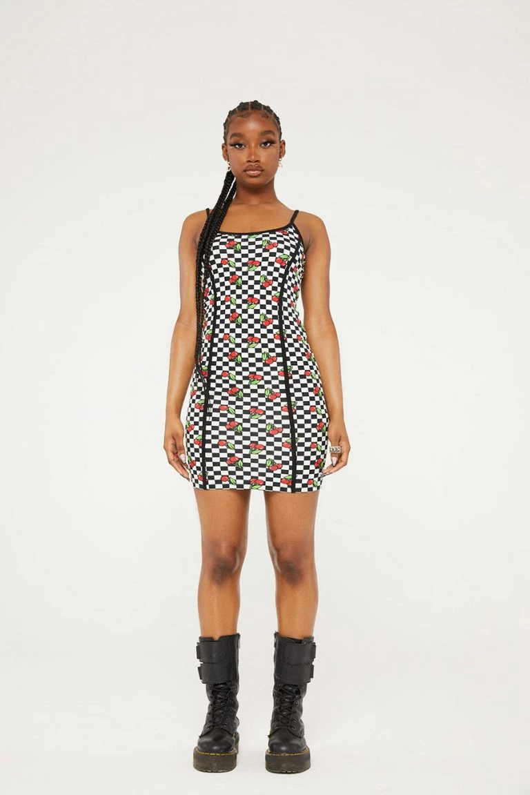 New Girl Order New Girl Order Tops CHERRY CHECKERBOARD DRESS