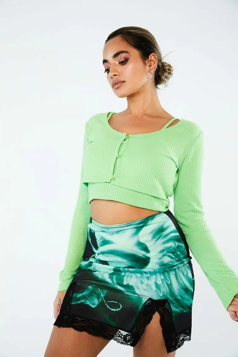 New Girl Order New Girl Order Tops CROP RIB GREEN CARDIGAN