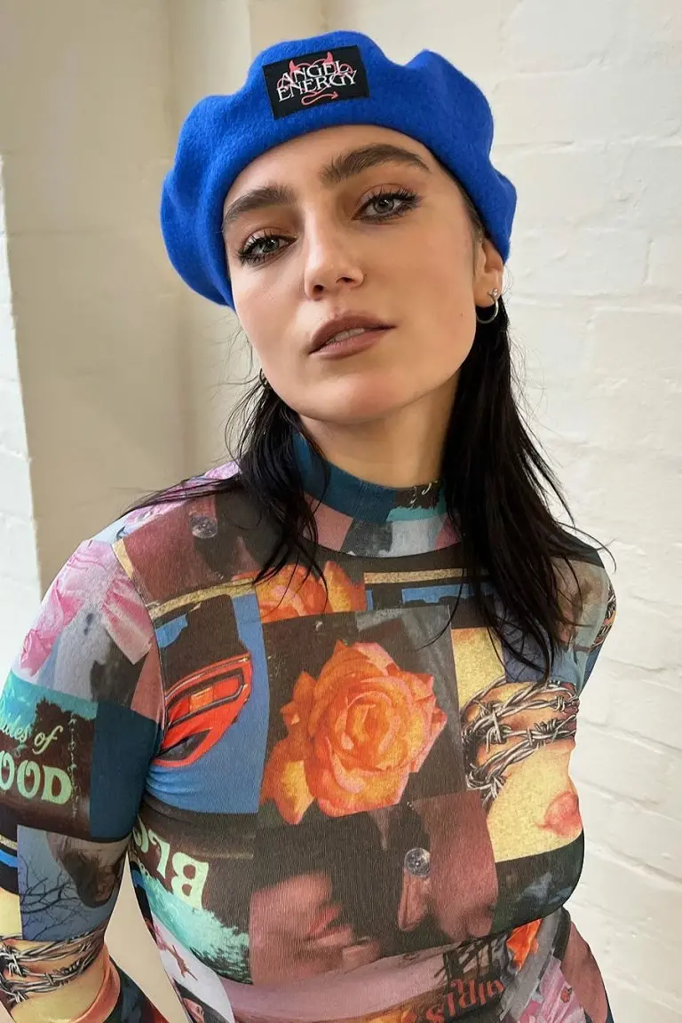 New Girl Order New Girl Order Tops EMBROIDERED BERET WITH ANGEL ENERGY BADGE – BLUE