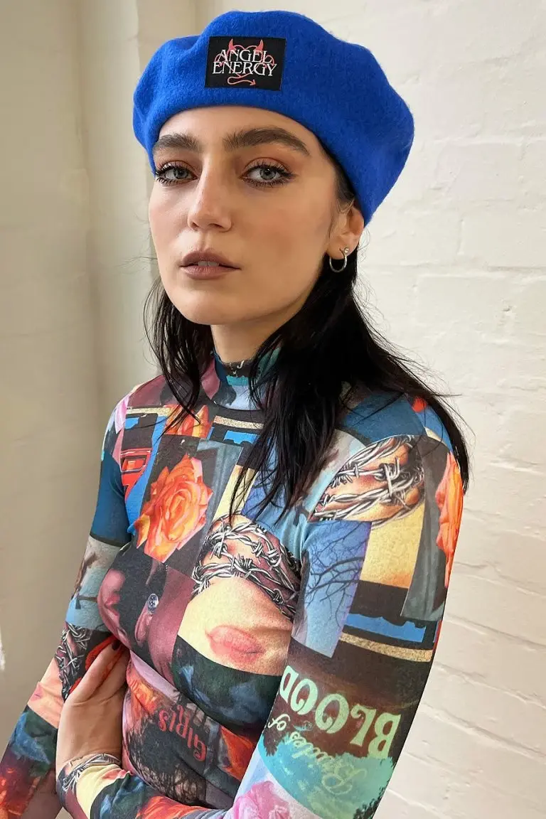 new girl order New Girl Order Tops EMBROIDERED BERET WITH ANGEL ENERGY BADGE – BLUE