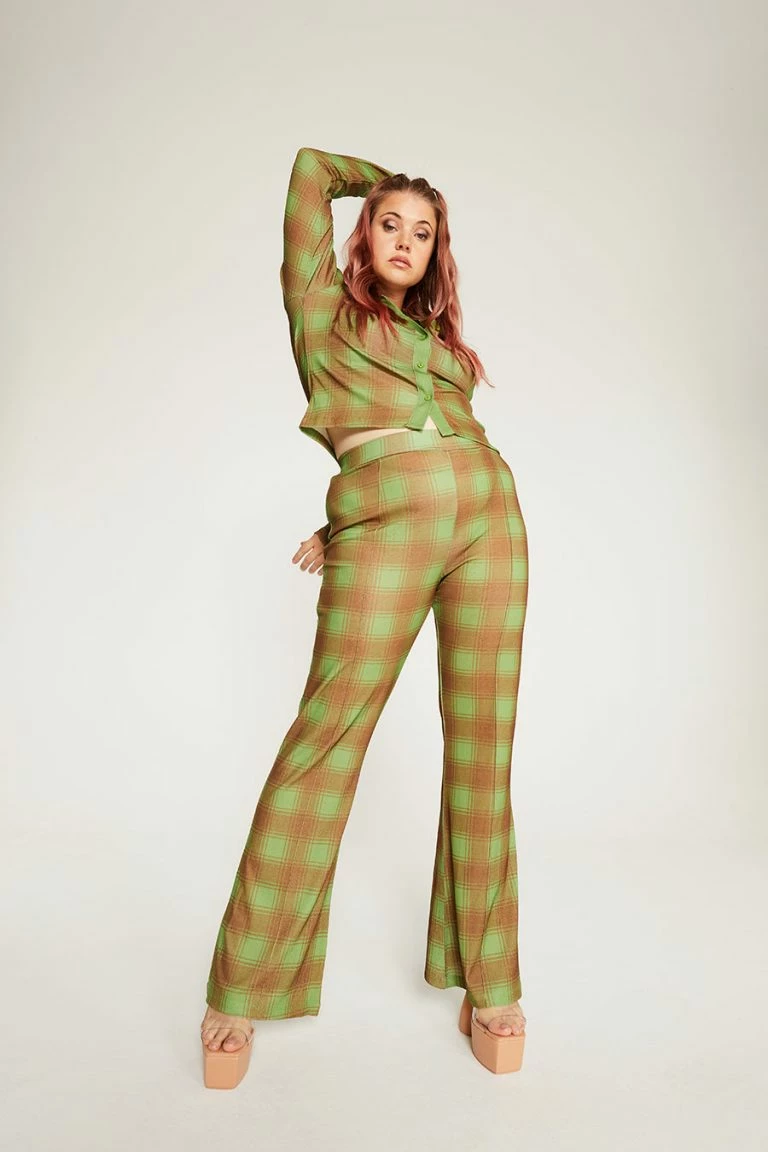 new girl order New Girl Order Tops GREEN ALL OVER PRINT CHECK FLARES CURVE