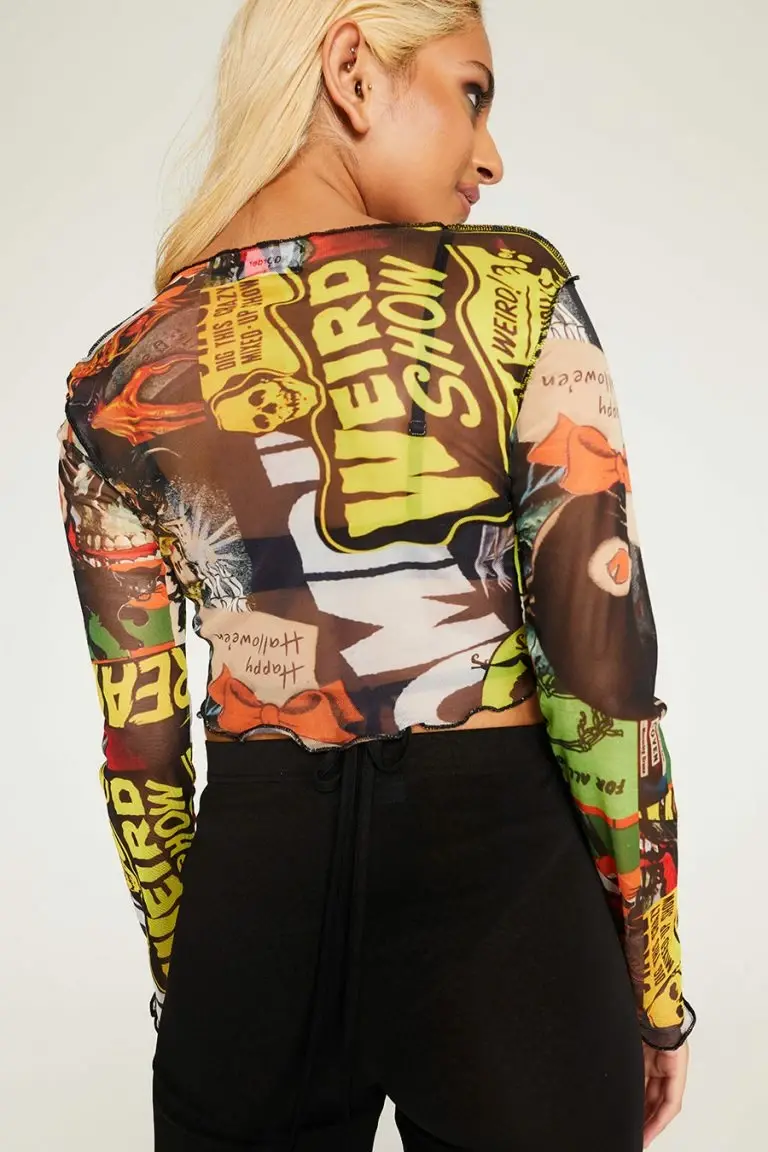 New Girl Order New Girl Order Tops HALLOWEEN COLLAGE MESH TOP