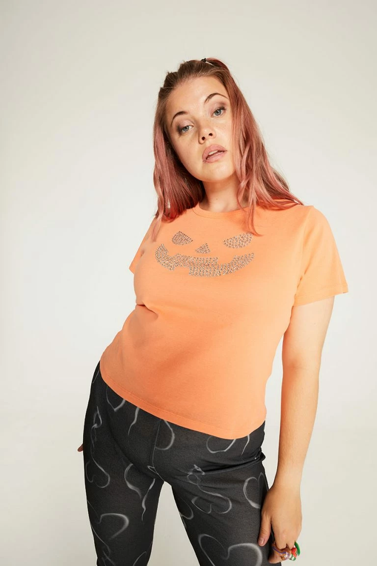 New Girl Order New Girl Order Tops HOTFIX PUMPKIN BABY TEE CURVE