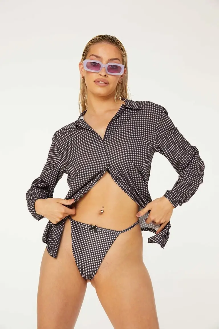 New Girl Order New Girl Order Tops LILAC CHECK BEACH SHIRT