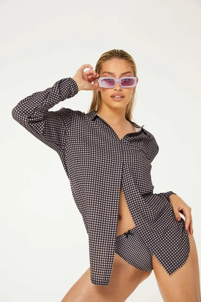 new girl order New Girl Order Tops LILAC CHECK BEACH SHIRT