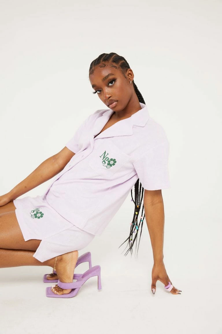 New Girl Order New Girl Order Tops NGO FLOWER LOGO TERRY SHORTS LILAC
