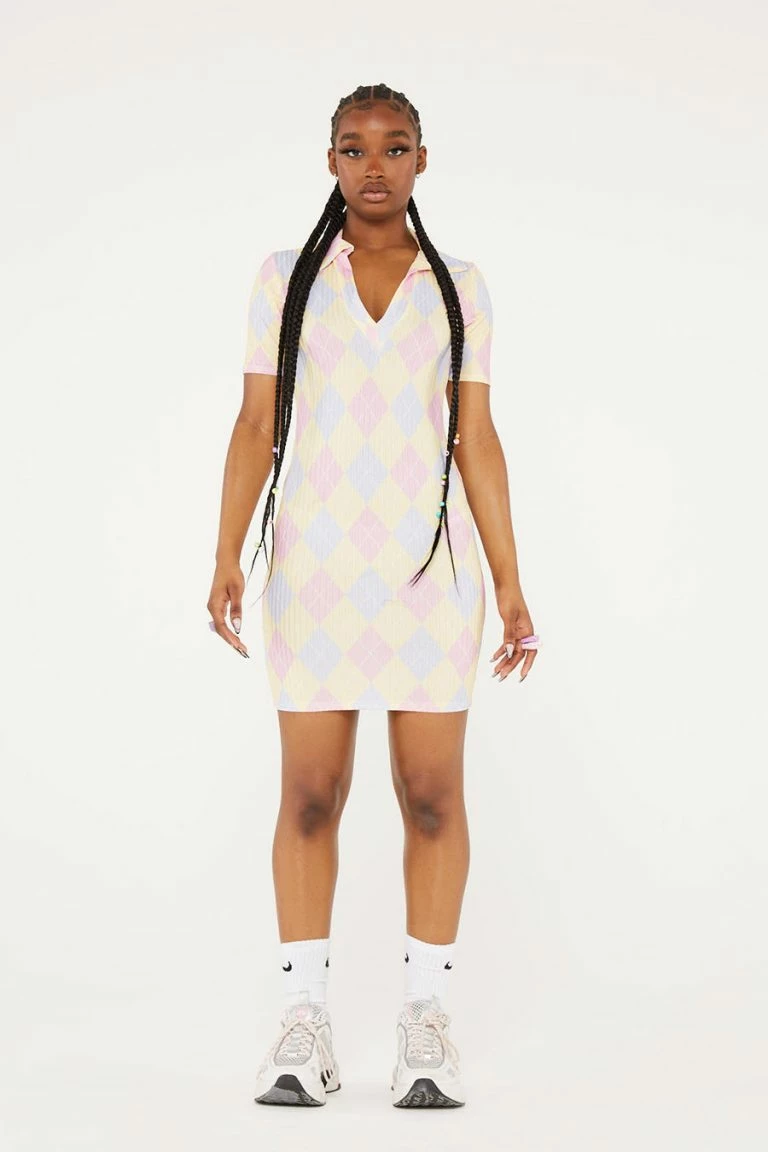 New Girl Order New Girl Order Tops PINK ARGYLE COLLAR DRESS