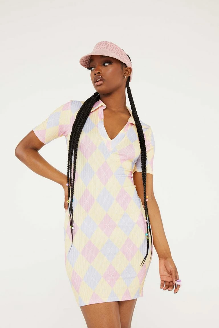 new girl order New Girl Order Tops PINK ARGYLE COLLAR DRESS