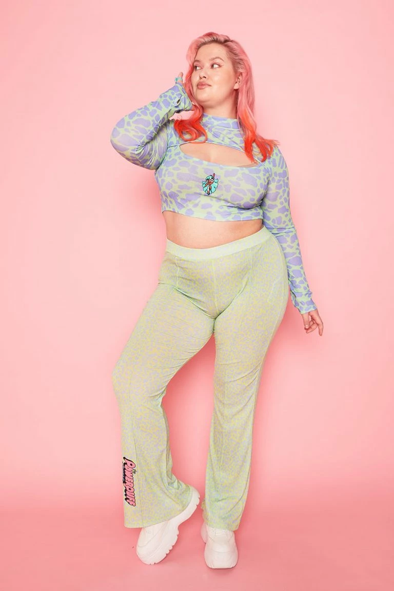 New Girl Order New Girl Order Tops POWERPUFF GIRLS COW PRINT CUT OUT LS TOP CURVE