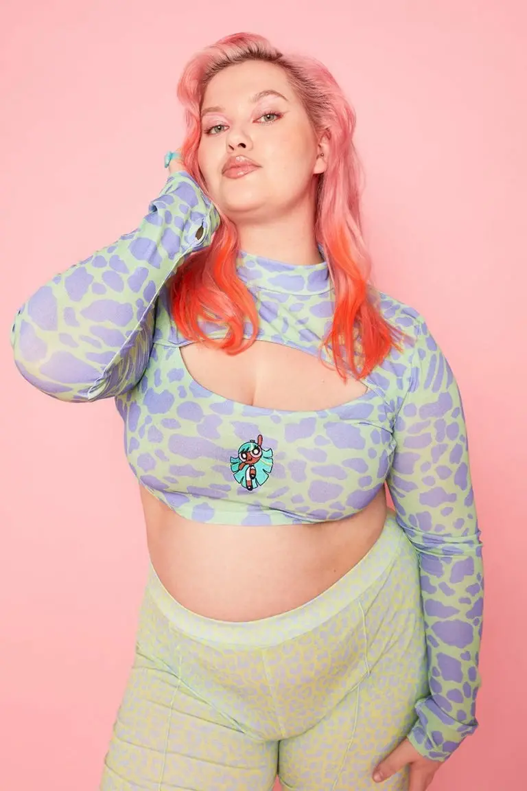 New Girl Order New Girl Order Tops POWERPUFF GIRLS COW PRINT CUT OUT LS TOP CURVE