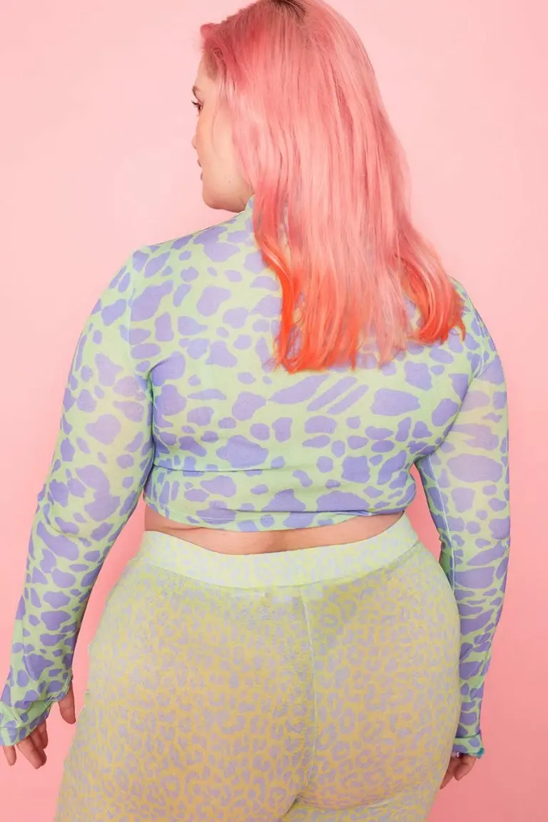 New Girl Order New Girl Order Tops POWERPUFF GIRLS COW PRINT CUT OUT LS TOP CURVE