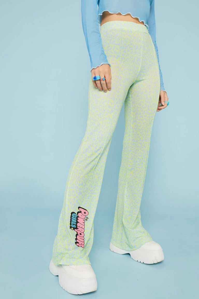 New Girl Order New Girl Order Tops POWERPUFF GIRLS LEOPARD PRINT FLARES – GREEN