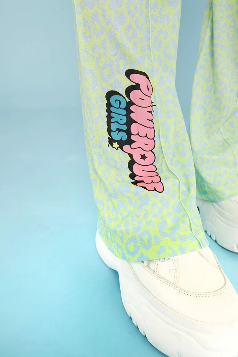 New Girl Order New Girl Order Tops POWERPUFF GIRLS LEOPARD PRINT FLARES – GREEN