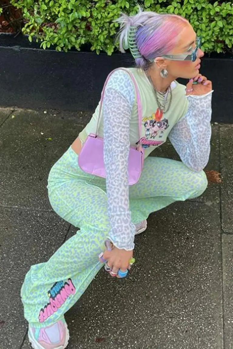 new girl order New Girl Order Tops POWERPUFF GIRLS LEOPARD PRINT FLARES – GREEN