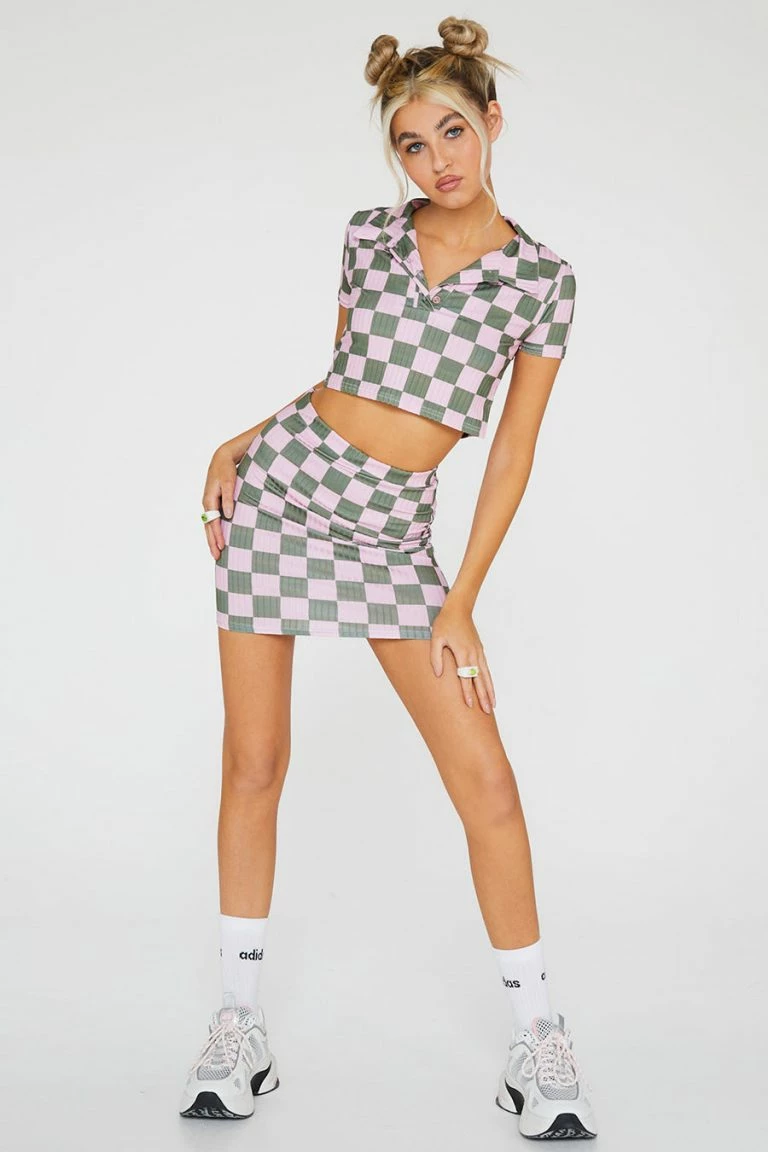 New Girl Order New Girl Order Tops RIB CHECKERBOARD MINI SKIRT