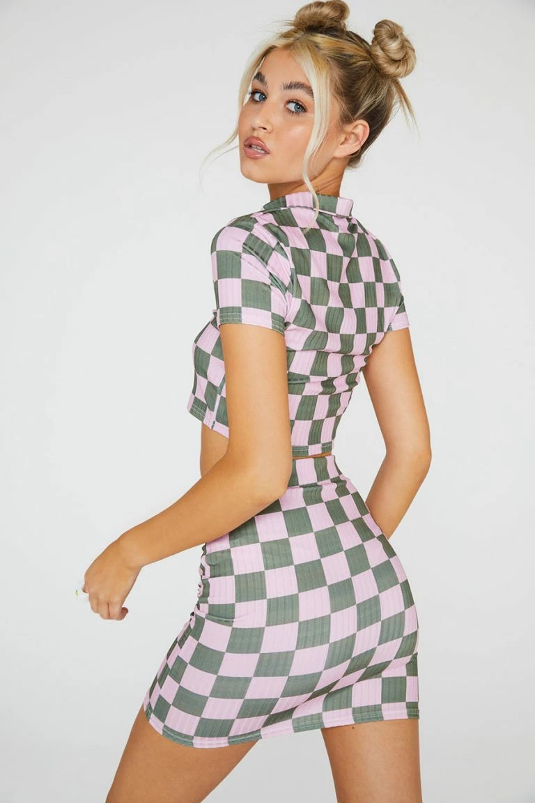 New Girl Order New Girl Order Tops RIB CHECKERBOARD MINI SKIRT