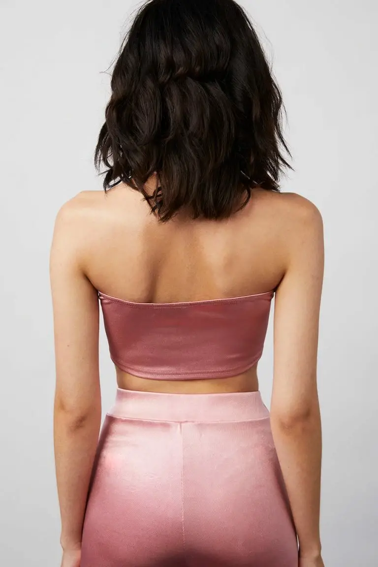 New Girl Order New Girl Order Tops STRETCH SATIN HALTER NECK TOP – PINK