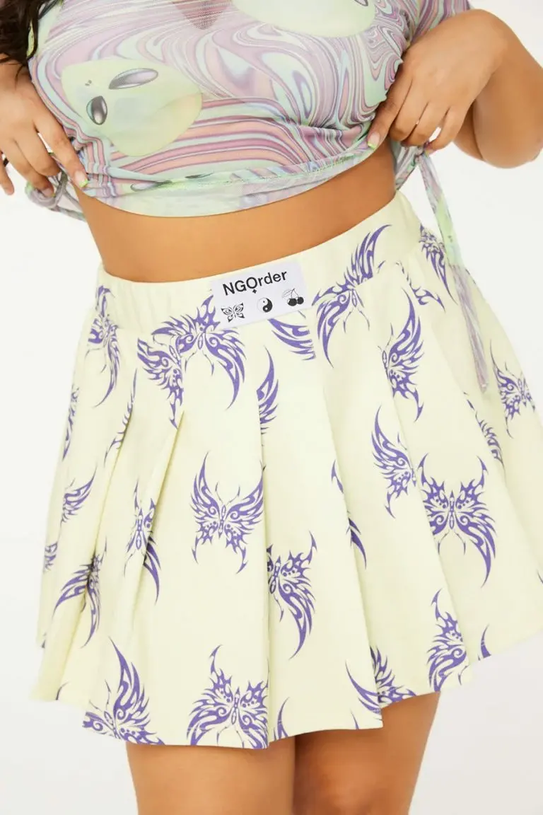 New Girl Order New Girl Order Tops TATTOO BUTTERFLY PLEATED SKIRT CURVE