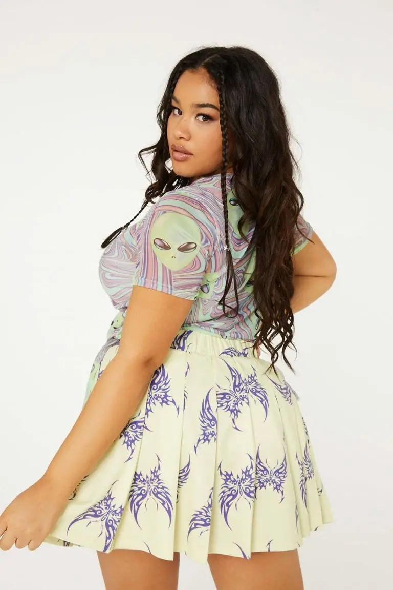 New Girl Order New Girl Order Tops TATTOO BUTTERFLY PLEATED SKIRT CURVE