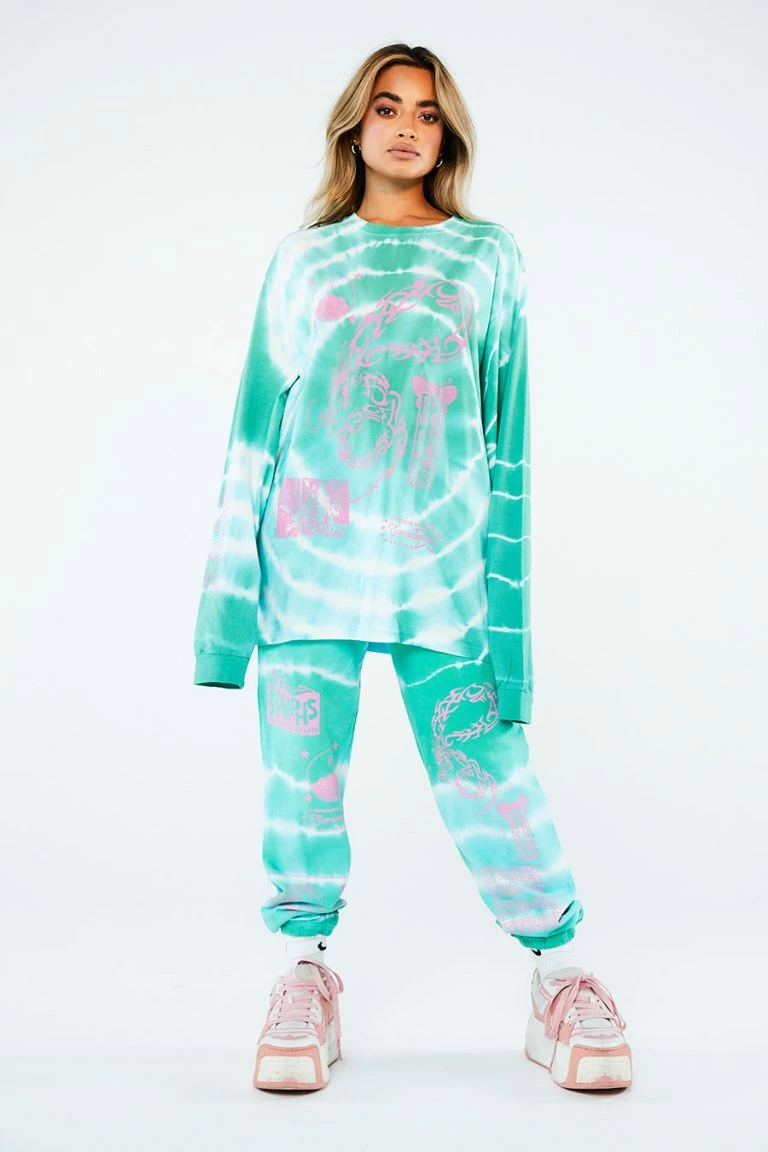 New Girl Order New Girl Order Tops Tattoo Dragon Tie Dye Long Sleeve Top