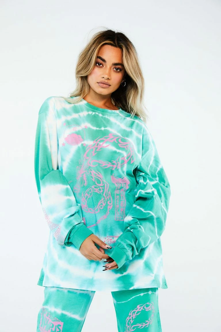 new girl order New Girl Order Tops Tattoo Dragon Tie Dye Long Sleeve Top