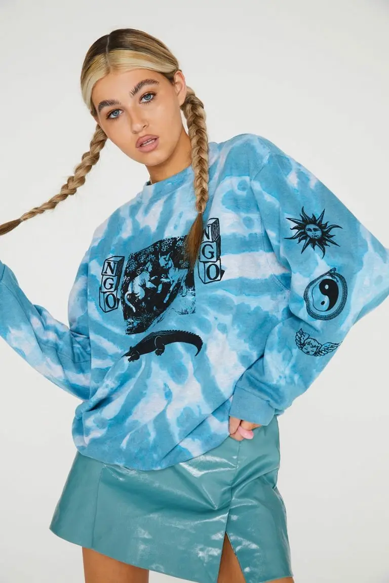 new girl order New Girl Order Tops TIE DYE ETCHED GRAPHIC SWEAT