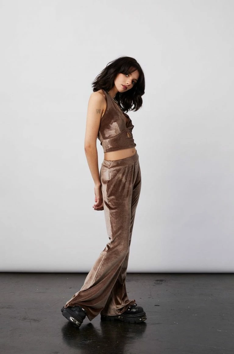 New Girl Order New Girl Order VELVET HALTER NECK TOP – MOCHA