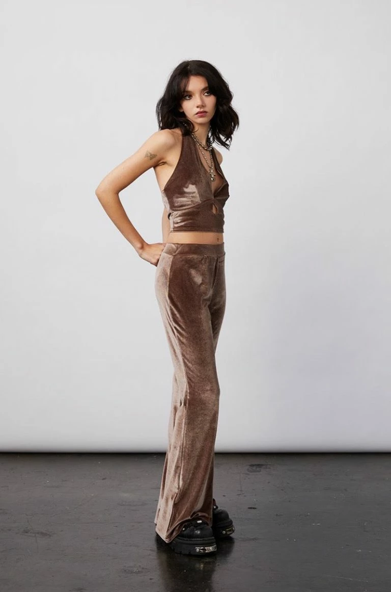 New Girl Order New Girl Order VELVET HALTER NECK TOP – MOCHA