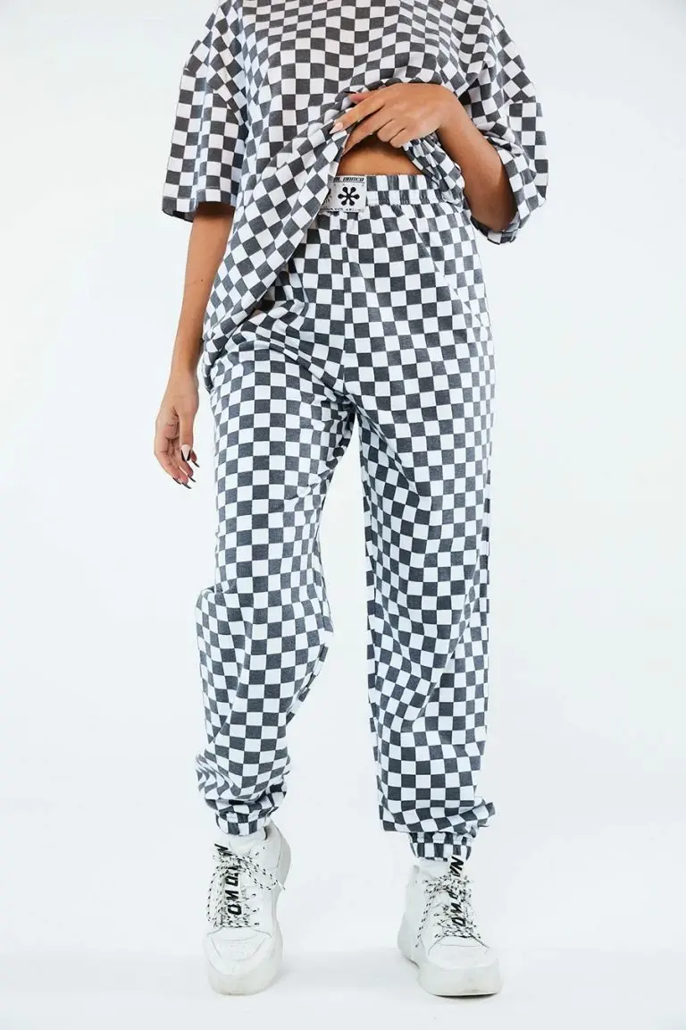 New Girl Order New Girl Order WHITE CHECKERBOARD TROUSERS