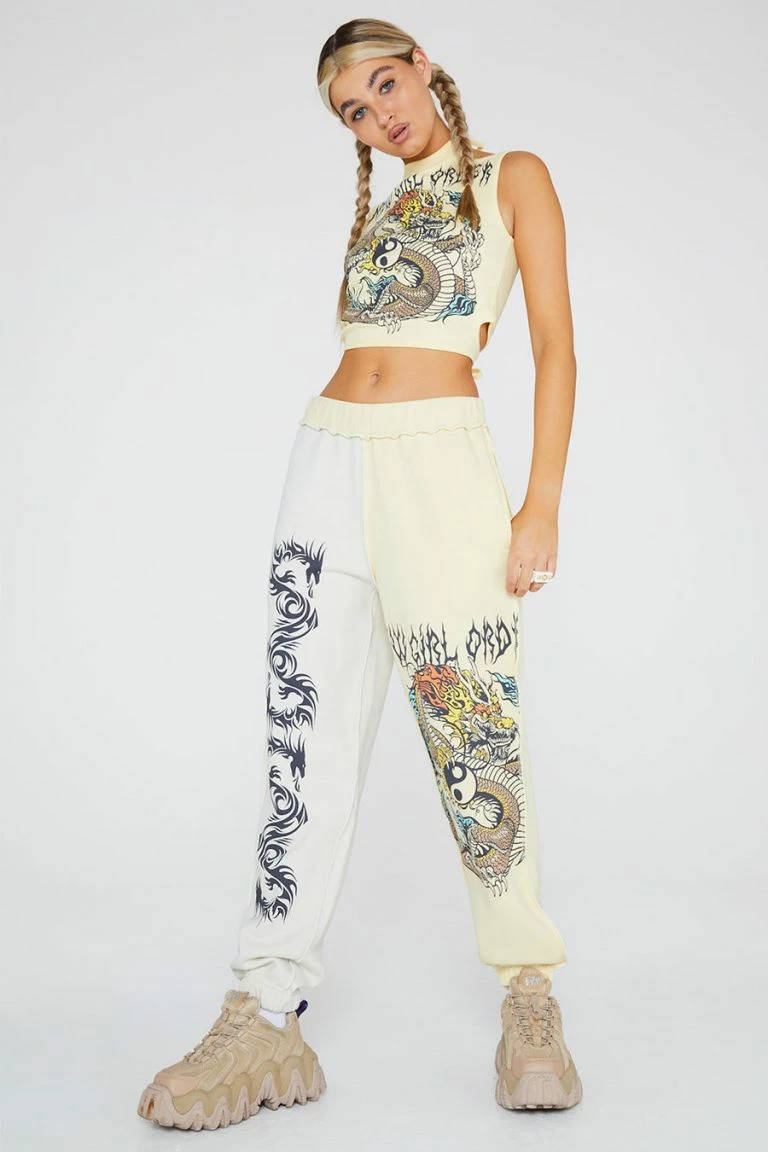 new girl order New Girl Order Yin Yang Dragon Panel Joggers