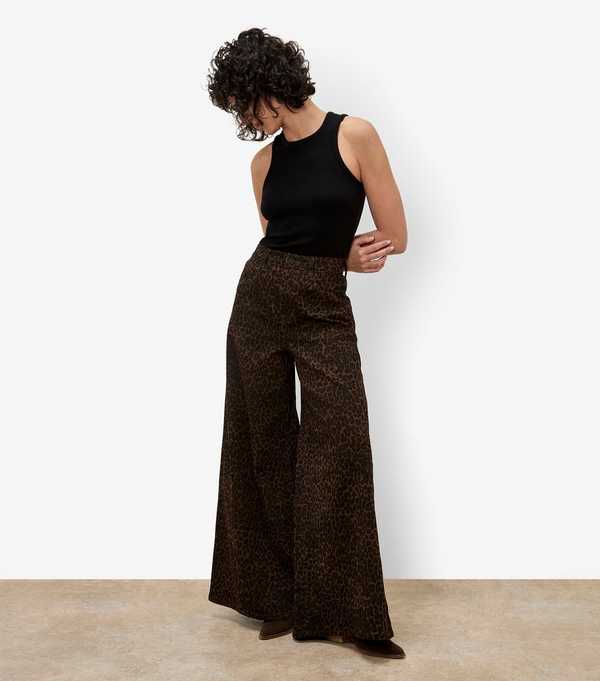 New Look Apricot Brown Leopard Print Wide Leg Jeans
