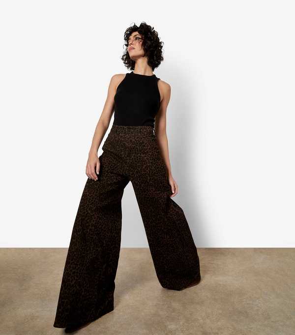 New Look Apricot Brown Leopard Print Wide Leg Jeans