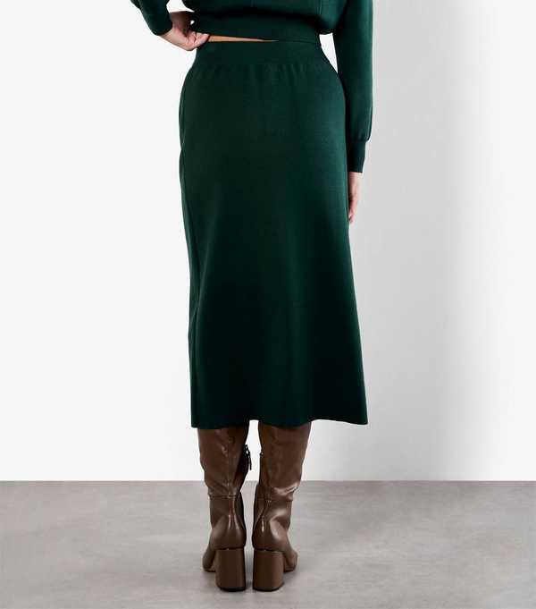 New Look Apricot Dark Green Buttoned Knit Midi Skirt