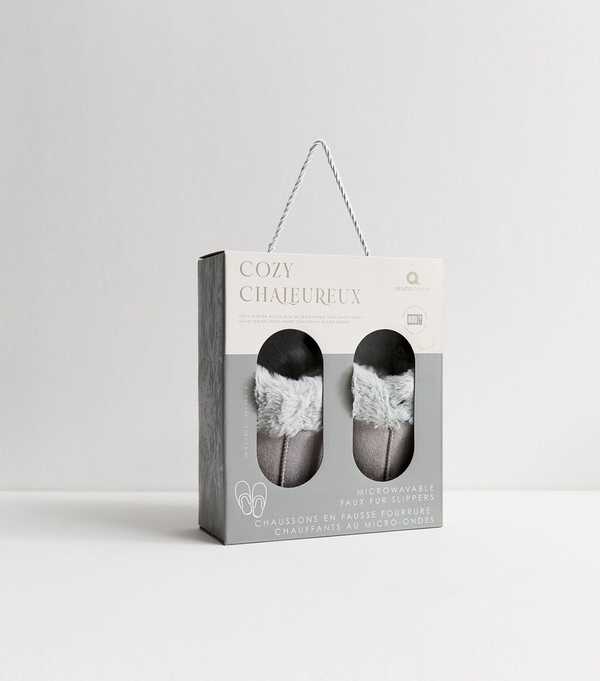 New Look Aroma Home Grey Faux Shearling Slippers With Microwavable Inserts