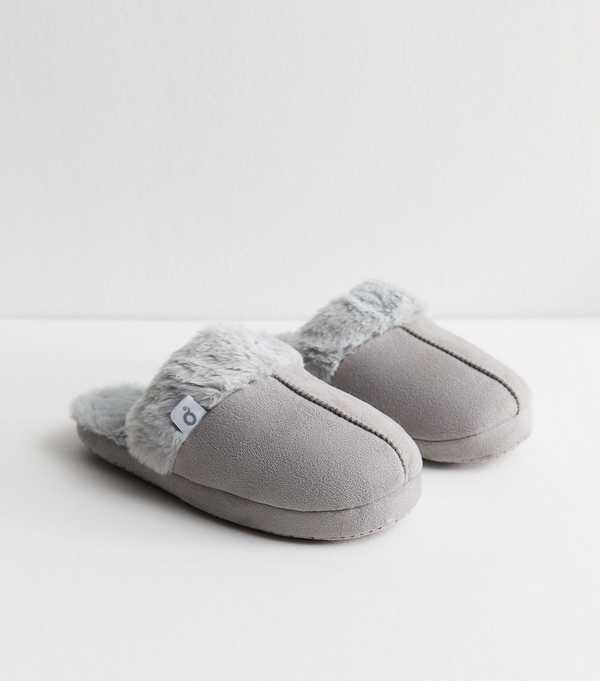 New Look Aroma Home Grey Faux Shearling Slippers With Microwavable Inserts