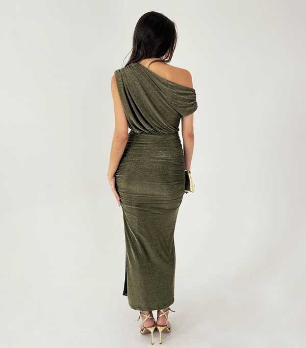 New Look AX Paris Gold Sparkle Off Shoulder Midi Dress