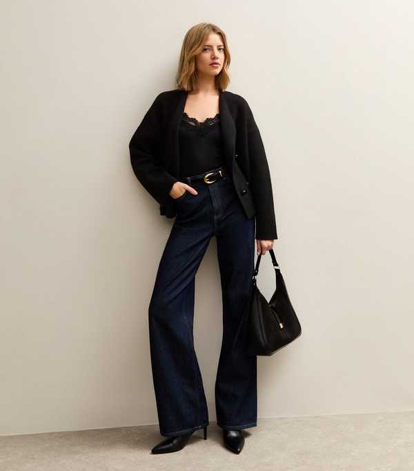 New Look Black Double Breasted Button Front Cardigan