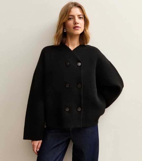new look Black Double Breasted Button Front Cardigan