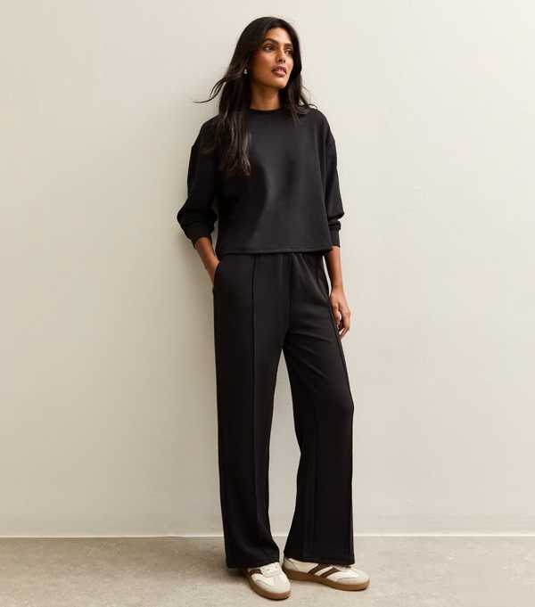 New Look Black Elasticated Waist Premium Wide Leg Joggers