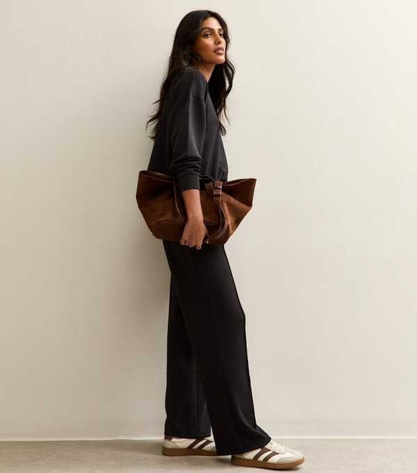 New Look Black Elasticated Waist Premium Wide Leg Joggers