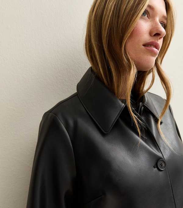 new look Black Faux Leather Button Through Patch Pocket Jacket