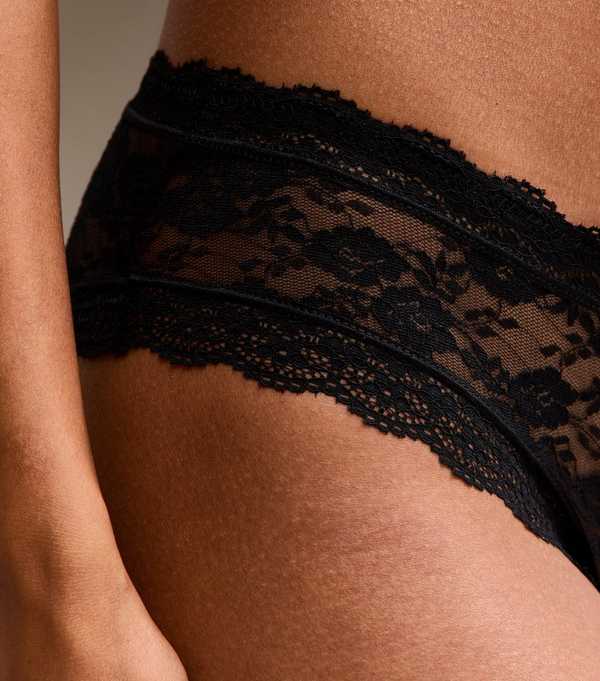 New Look Black Floral Mesh Lace Trimmed Brief Shorts