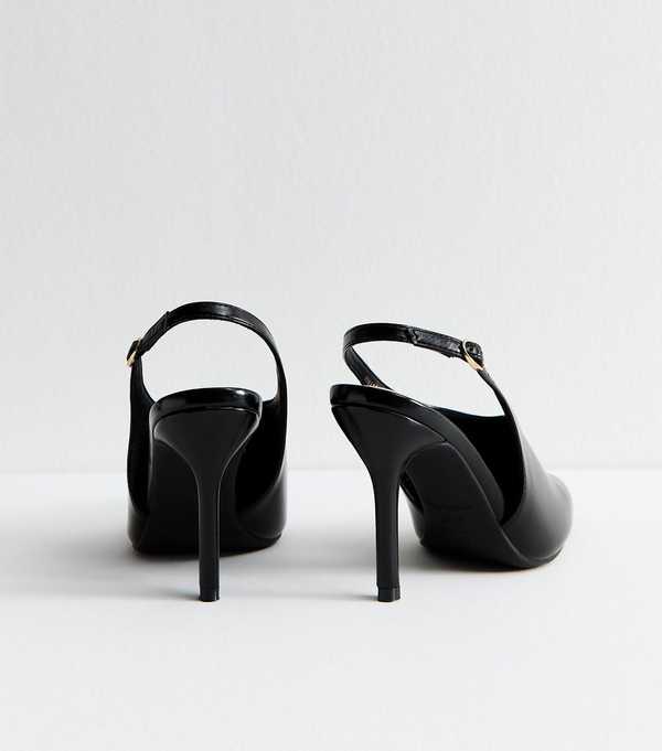 New Look Black High Vamp Faux Leather Slingback Heels