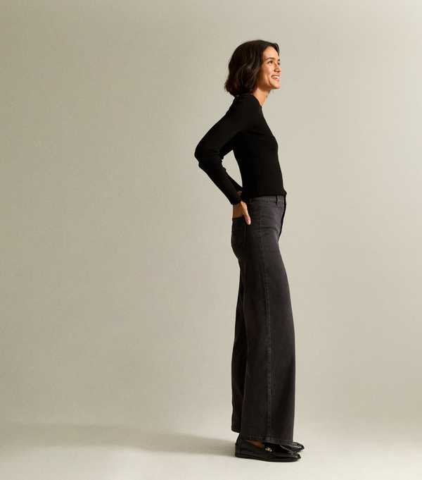 New Look Black High Waist Stretch Denim Wide Leg Jeans