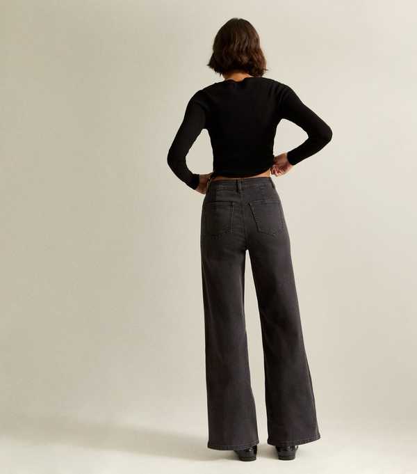 New Look Black High Waist Stretch Denim Wide Leg Jeans
