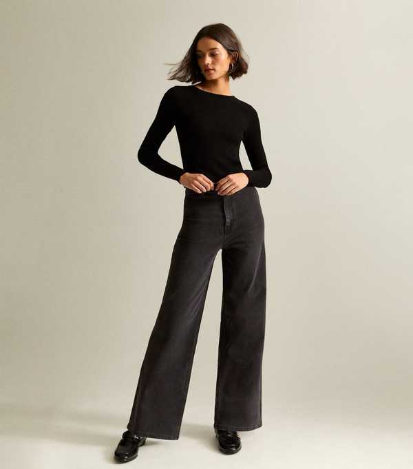 new look Black High Waist Stretch Denim Wide Leg Jeans