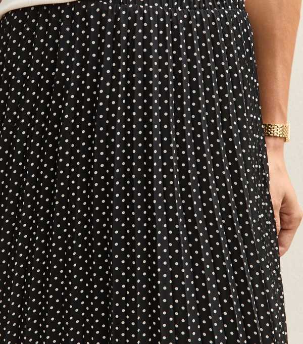 New Look Black Polka Dot Chiffon Pleated Midi Skirt