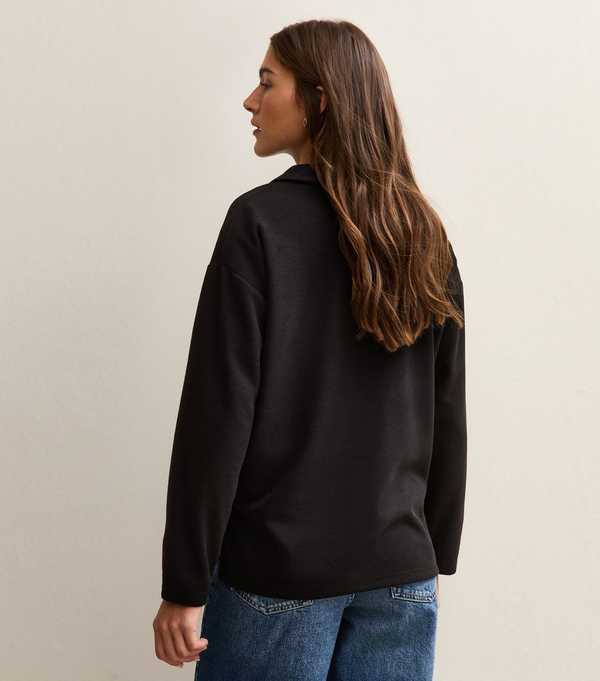 New Look Black Soft Touch Longline Button Up Polo Top